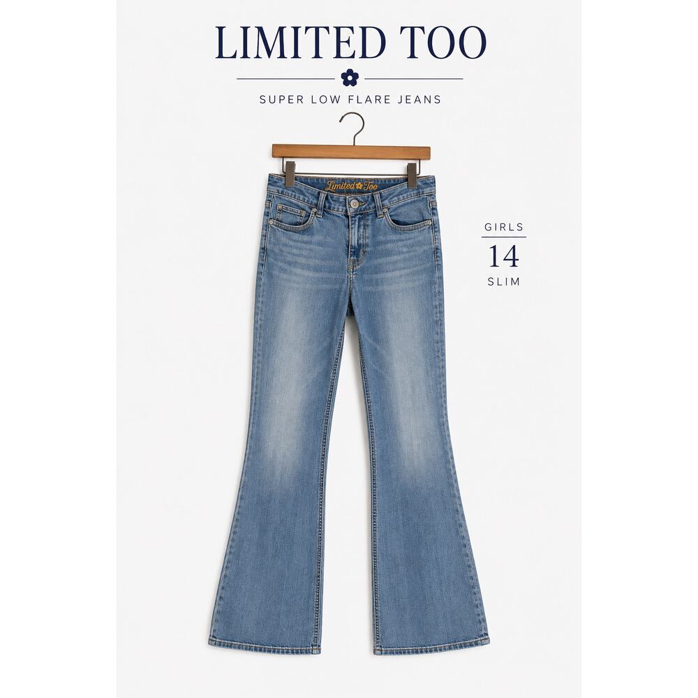 Limited Too Super Low Flare Jeans Girls 14 Slim Light Wash Y2K